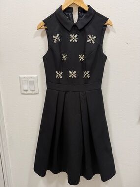 Ted Baker Embellished Black Sleeveless Fit-and-Flare Dress